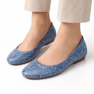B.O.C By Born Brocade Ballet Flats Blue Womens 9 Floral Embossed Leather Slip On